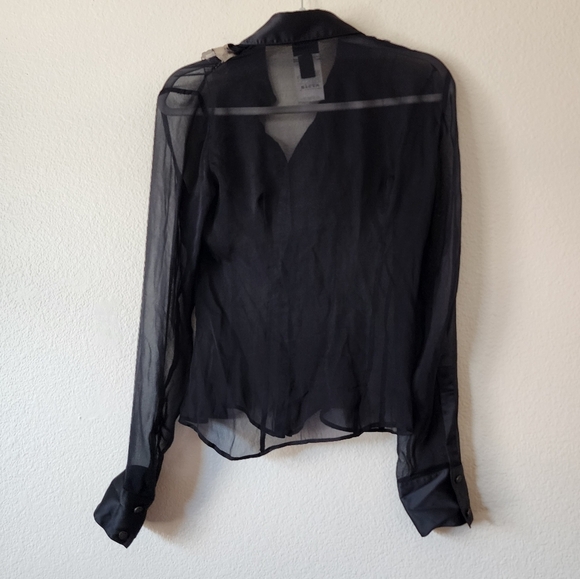 Just Cavalli Black Sheer Silk Ruffle Blouse 42 - Picture 3 of 4